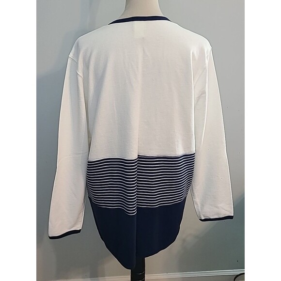 Silver Wear Womens S Button Cardigan Sweater White Navy Stripe Nautical USA Ivy - Picture 2 of 12